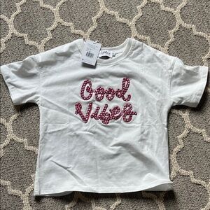 Lola + The Boys White Tee with Pink 'Good Vibes' Design